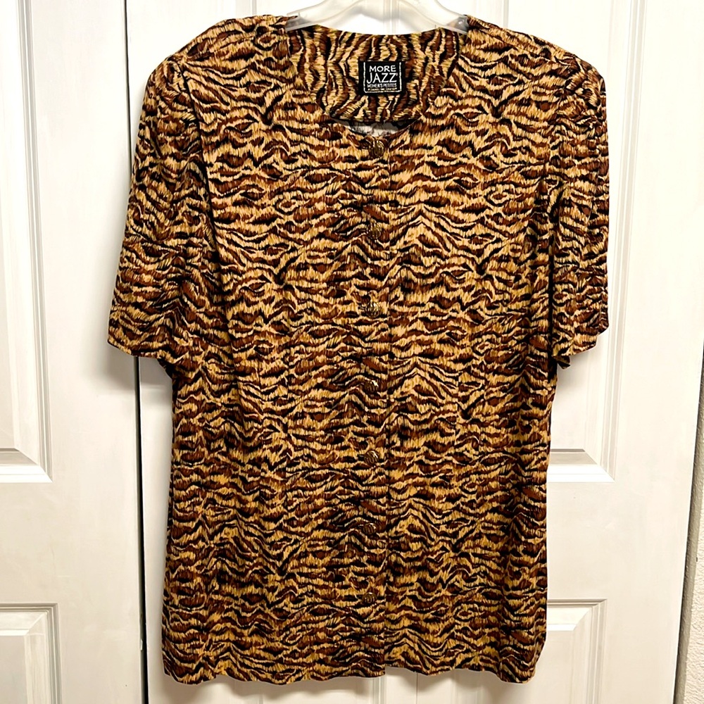 Vintage More Jazz Shades of Brown Gold Button Tunic Top Size 1XP